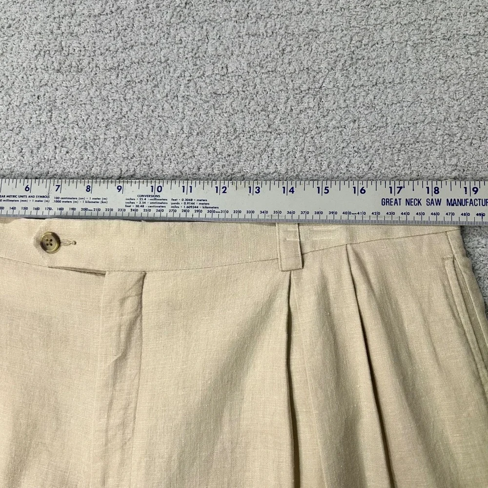 Sean John Trousers Pleated 38x30 Tan Vintage 90s Linen Blend Wide Leg Y2K Hip